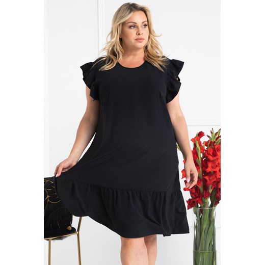 Sukienka na co dzień trapezowa rękaw z falbanką TOMASA czarna Plus Size karko.pl