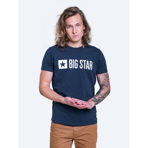 T-shirt męski BIG STAR granatowy z krótkim rękawem z napisem 
