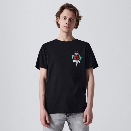 Cropp - Koszulka z nadrukiem na plecach - Czarny Cropp XS okazyjna cena Cropp