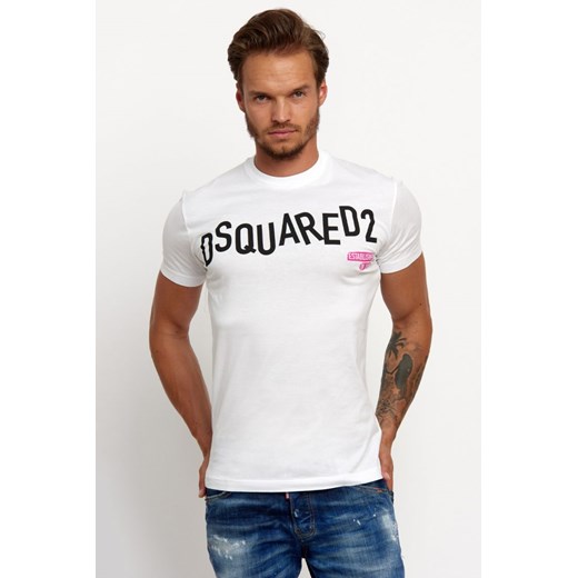 DSQUARED2 - biały t-shirt męski z czarnym logo Dsquared2 M wyprzedaż outfit.pl