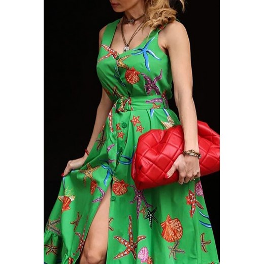 Sukienka IVET na ramiączkach zielona z dekoltem v 