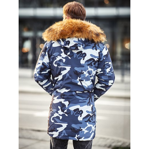 Męska zimowa kurtka z kapturem w kolorze moro błękitnym 2019-02-17AB Escoli By Escoli promocyjna cena Escoli