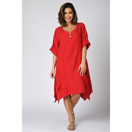 Lniana sukienka "Charlie" w kolorze czerwonym Plus Size Company 50/52 Limango Polska promocyjna cena