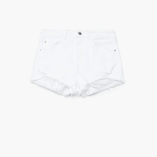 Cropp - Jeansowe szorty z postrzępioną nogawką - Biały Cropp 42 Cropp okazja
