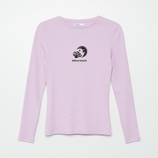Cropp - Bluzka z haftem - Fioletowy Cropp M okazja Cropp