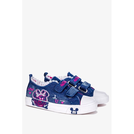 Granatowe trampki jeansowe na rzepy cekiny koronka Casu 11/4/21/M Casu 30 promocyjna cena Casu.pl outlet