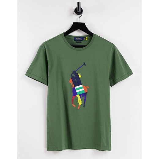 Polo Ralph Lauren – Zielony T-shirt z dużym tęczowym logo Polo Ralph Lauren S Asos Poland