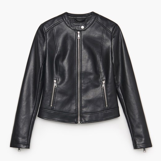 Cropp - Kurtka biker z imitacji skóry - Czarny Cropp M Cropp