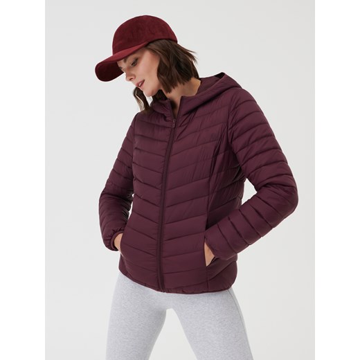 Sinsay - Pikowana kurtka z kapturem - Bordowy Sinsay XL Sinsay