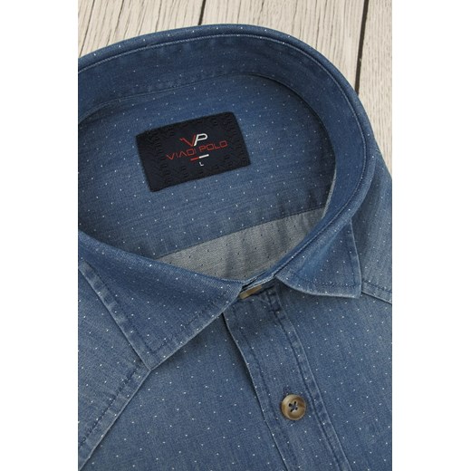 Koszula Męska Viadi Polo Jeansowa Dżinsowa w kropki z długim rękawem w kroju SLIM FIT A213 Viadi Polo M okazyjna cena ŚWIAT KOSZUL