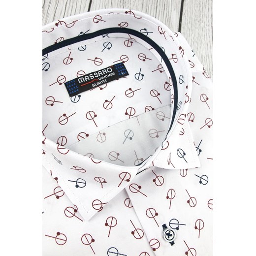 Koszula Męska Massaro biała we wzorki z długim rękawem w kroju SLIM FIT A412 Massaro XXL okazja ŚWIAT KOSZUL
