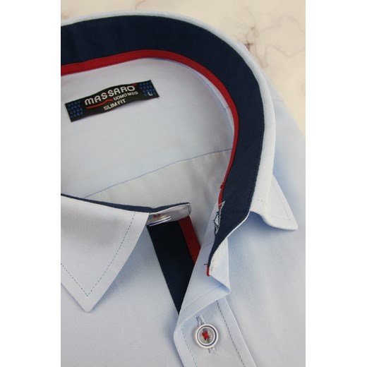 Koszula Męska Massaro gładka  błękitna z długim rękawem w kroju SLIM FIT A608 Massaro XL wyprzedaż ŚWIAT KOSZUL