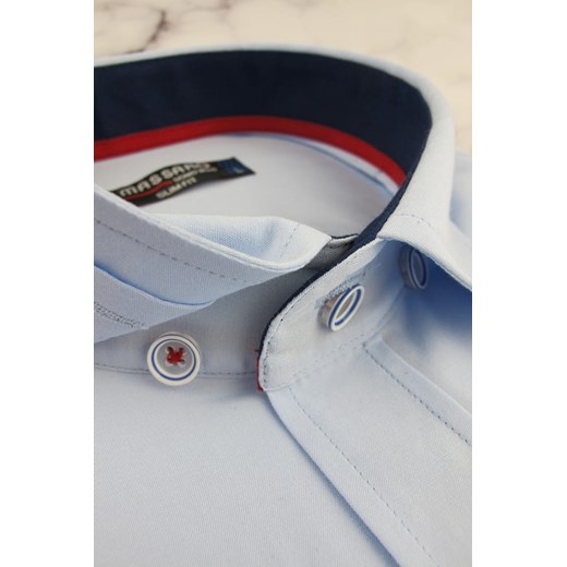Koszula Męska Massaro gładka  błękitna z długim rękawem w kroju SLIM FIT A608 Massaro XL ŚWIAT KOSZUL okazyjna cena