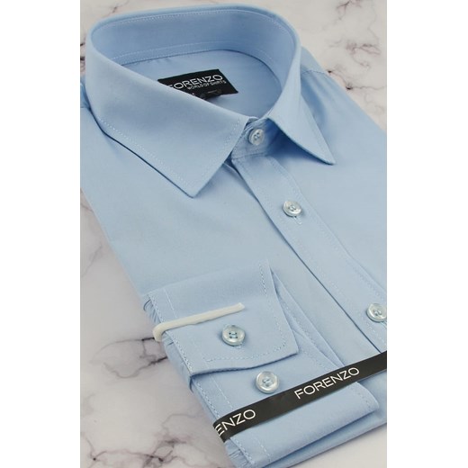 Koszula Męska Forenzo gładka błękitna z długim rękawem w kroju SLIM FIT A269 Forenzo XL wyprzedaż ŚWIAT KOSZUL