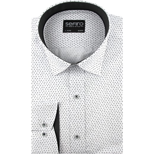 Koszula Męska Elegancka Wizytowa do garnituru biała we wzorki z długim rękawem w Sefiro XL okazyjna cena ŚWIAT KOSZUL