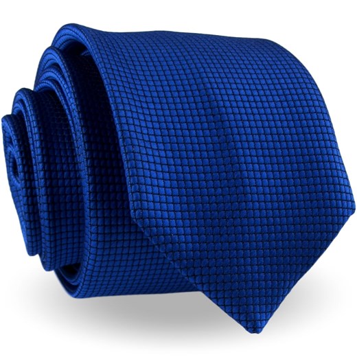 Krawat Męski Elegancki Modny Klasyczny szeroki chabrowy szafirowy w delikatną kratkę G330 okazja ŚWIAT KOSZUL