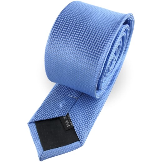 Krawat Męski Elegancki Modny Klasyczny szeroki błękitny jasny niebieski w delikatną kratkę G331 promocyjna cena ŚWIAT KOSZUL