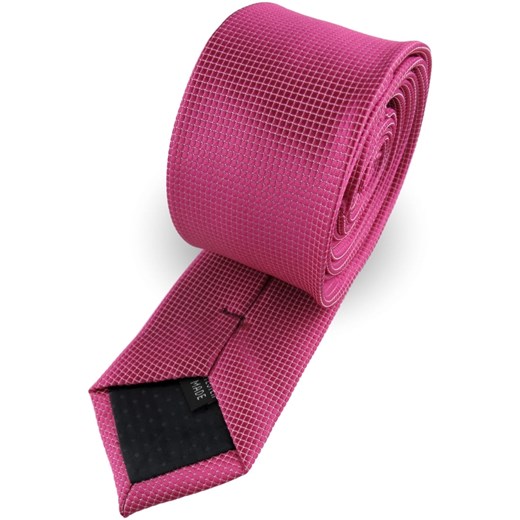 Krawat Męski Elegancki Modny Klasyczny szeroki różowy fuksja w delikatną kratkę G336 okazja ŚWIAT KOSZUL