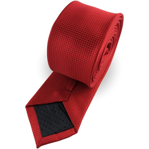 Krawat Męski Elegancki Modny Śledź wąski czerwony w delikatną kratkę G340 okazja ŚWIAT KOSZUL