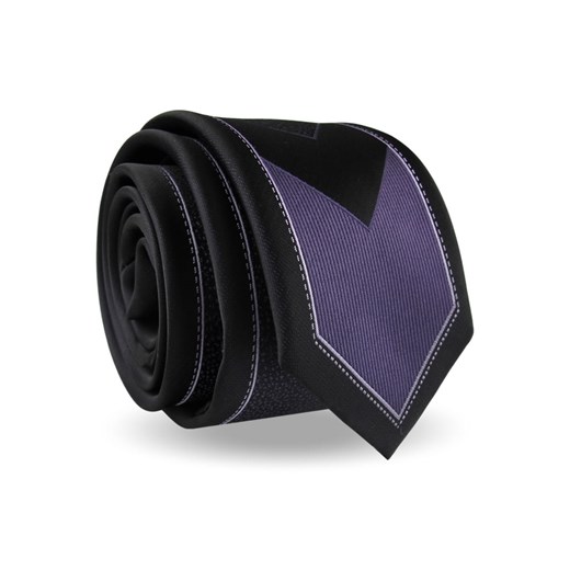 Krawat Męski Elegancki Modny Śledź wąski czarny w fioletowe paski wzory z połyskiem G497 wyprzedaż ŚWIAT KOSZUL