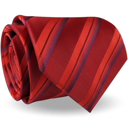 Krawat Męski Elegancki Modny Klasyczny szeroki czerwony w paski z połyskiem G543 Dunpillo wyprzedaż ŚWIAT KOSZUL