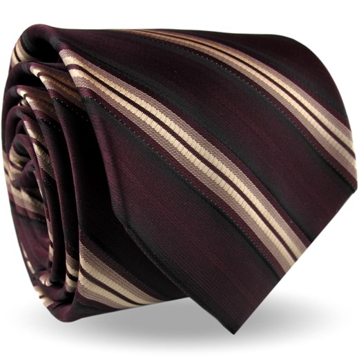Krawat Męski Elegancki Modny Klasyczny szeroki bordowy w paski z połyskiem G546 ŚWIAT KOSZUL promocyjna cena