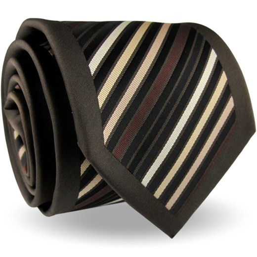 Krawat Męski Elegancki Modny Klasyczny szeroki brązowy w paski z połyskiem G551 Cavaletto ŚWIAT KOSZUL okazyjna cena