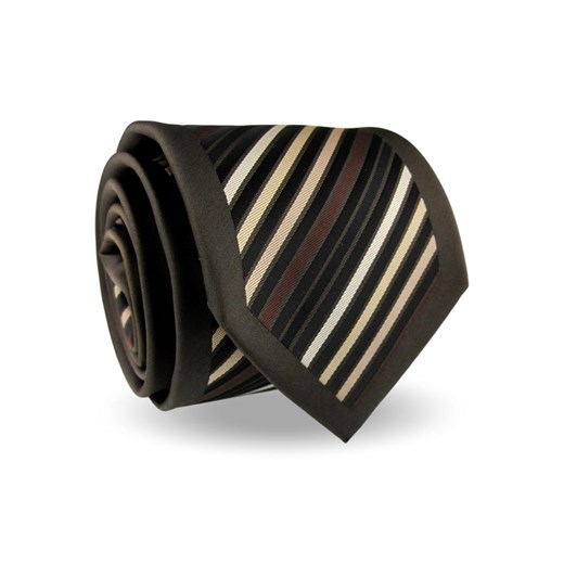 Krawat Męski Elegancki Modny Klasyczny szeroki brązowy w paski z połyskiem G551 Cavaletto promocja ŚWIAT KOSZUL