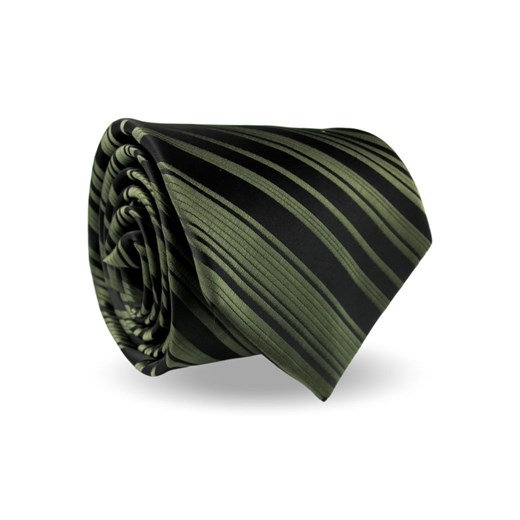 Krawat Męski Elegancki Modny Klasyczny szeroki oliwkowy zielony w paski z połyskiem G566 Dunpillo okazja ŚWIAT KOSZUL