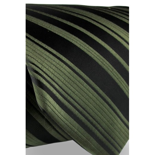 Krawat Męski Elegancki Modny Klasyczny szeroki oliwkowy zielony w paski z połyskiem G566 Dunpillo promocyjna cena ŚWIAT KOSZUL