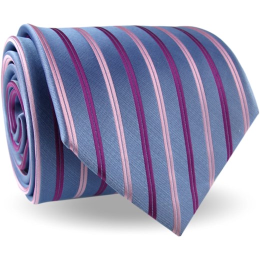 Krawat Męski Elegancki Modny Klasyczny szeroki fioletowy w paski z połyskiem G575 okazja ŚWIAT KOSZUL