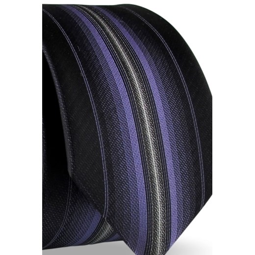 Krawat Męski Elegancki Modny Śledź wąski czarny w fioletowe paski G507 Men'scollection wyprzedaż ŚWIAT KOSZUL