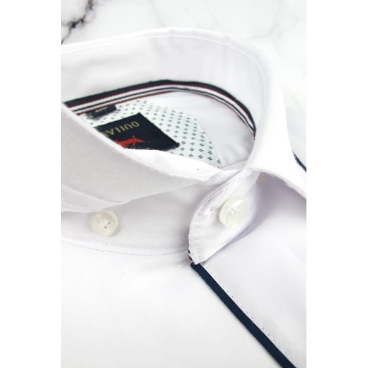 Duża Koszula Męska Elegancka gładka biała z lamówką Laviino z krótkim rękawem Duże rozmiary N158 Laviino 8XL promocyjna cena ŚWIAT KOSZUL