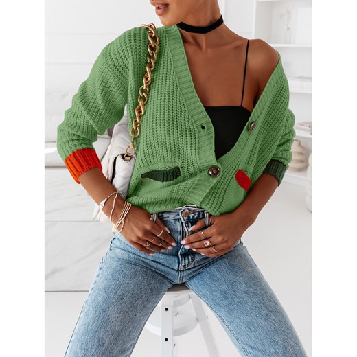 Sweter kardigan zapinany na guziki - ORNETTA - oliwkowy one size magmac.pl