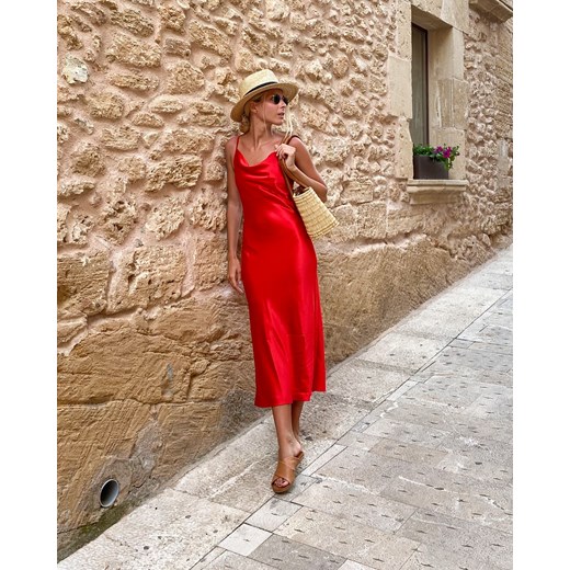 Jedwabna sukienka ADELE – czerwona - S S SOFLUFFY