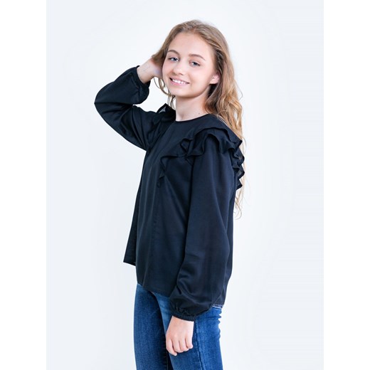 Bluzka dziewczęca z falbankami czarna Safie 906 ze sklepu Big Star w kategorii Bluzki dziewczęce - zdjęcie 119489819