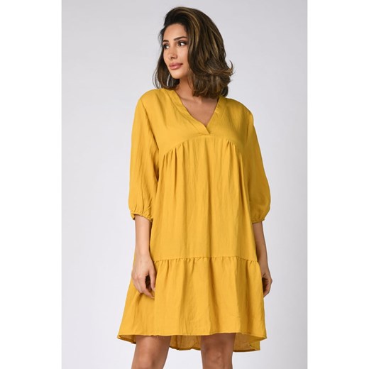 Sukienka Plus Size Company z bawełny żółta oversize'owa mini casualowa 