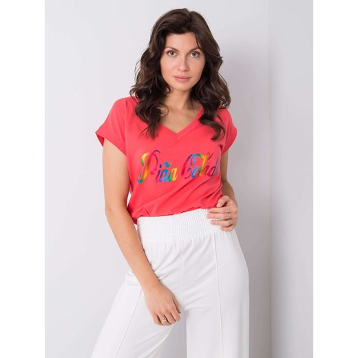 Coral t-shirt with a colorful print Fashionhunters One size Factcool