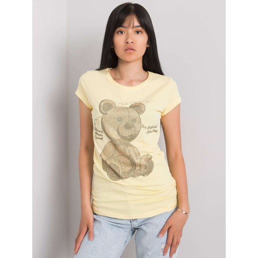 Women's light yellow t-shirt with rhinestones Fashionhunters S Factcool