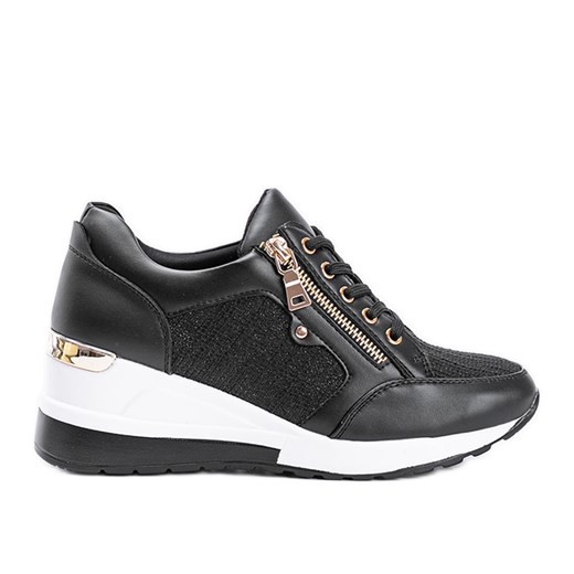 Czarne błyszczące sneakersy na koturnie The Moment 37 promocja ButyModne.pl