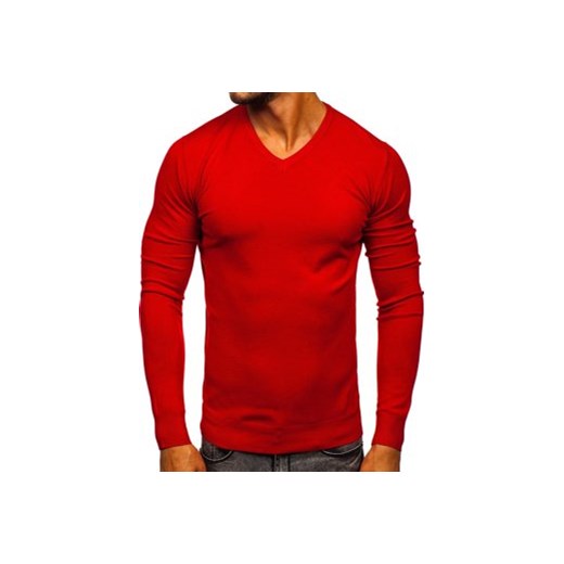 Czerwony sweter męski w serek Denley YY03 XL promocyjna cena Denley