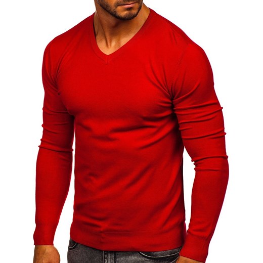 Czerwony sweter męski w serek Denley YY03 XL okazja Denley