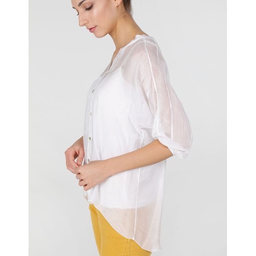 UNISONO Gładka bluzka z jedwabiem - 217-774 BIANCO Unisono S wyprzedaż Unisono