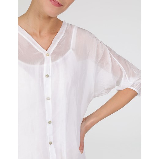 UNISONO Gładka bluzka z jedwabiem - 217-774 BIANCO Unisono M promocyjna cena Unisono