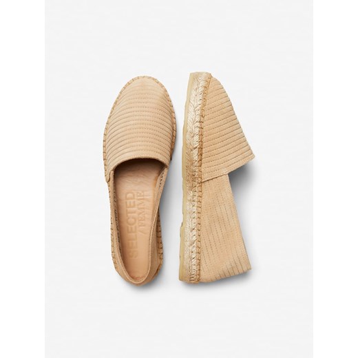 Skórzane espadryle "Ellen" w kolorze beżowym Selected Femme 40 wyprzedaż Limango Polska