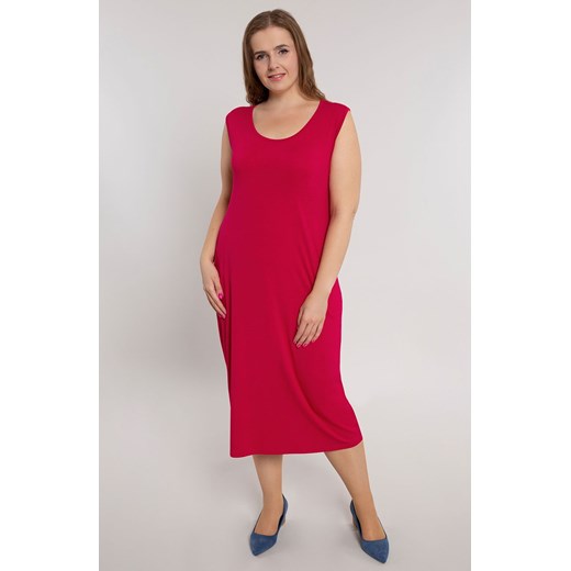 Gładka prosta sukienka w kolorze wiśniowym 48 Modne Duże Rozmiary