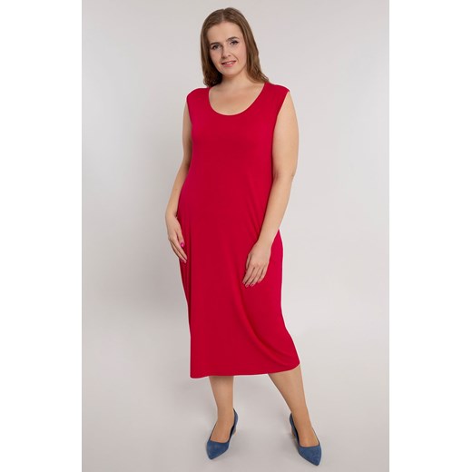 Gładka prosta sukienka w kolorze czerwieni 62 Modne Duże Rozmiary