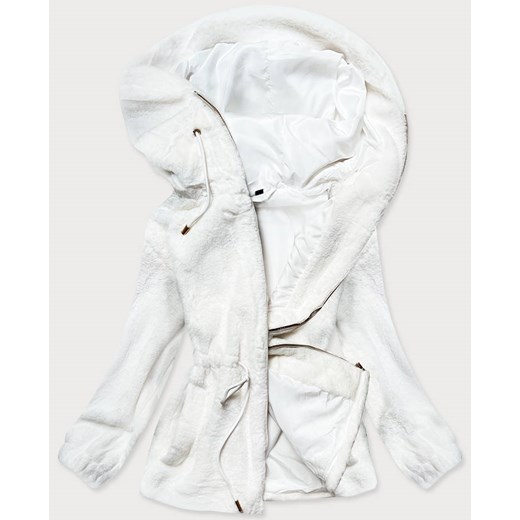 Futrzana kurtka damska z kapturem biała (br9596-26) ze sklepu goodlookin.pl w kategorii Kurtki damskie - zdjęcie 120082458