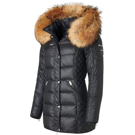 ROCKANDBLUE BEAM MID 75 cm- Puchowa kurtka na zimę w kolorze czarnym. Kołnierzem w kolorze naturalnym z jenota Rockandblue 44 cordon.pl