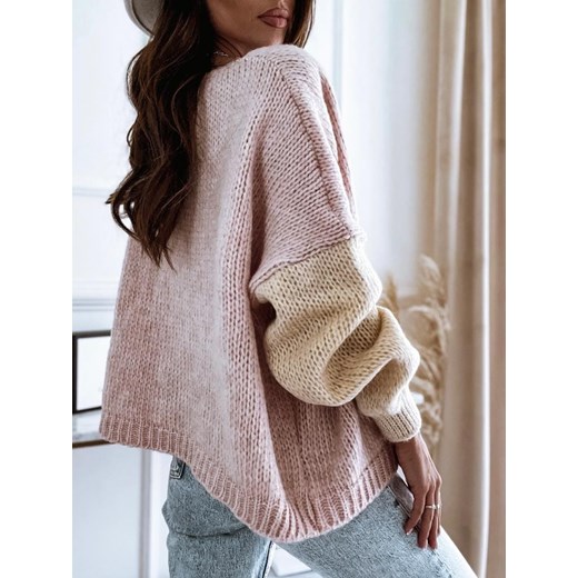 SWETER OMBRE PUDROWY RÓŻ-BEŻOWY KARDIGAN POLSKI PRODUCENT UNI Perfe.pl
